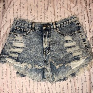 High waisted blue jean shorts